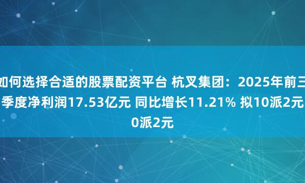 如何选择合适的股票配资平台 杭叉集团：2025年前三季度净利润17.53亿元 同比增长11.21% 拟10派2元